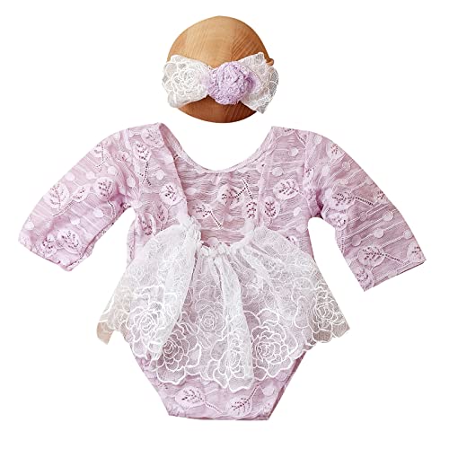 Dcaknri Foto Requisiten Für Mädchen 0-1m Kopfschmuck Und Backless Spitzen Overalls Monatliche Partyfoto Foto Kleidung Neugeborenes Outfit von Dcaknri