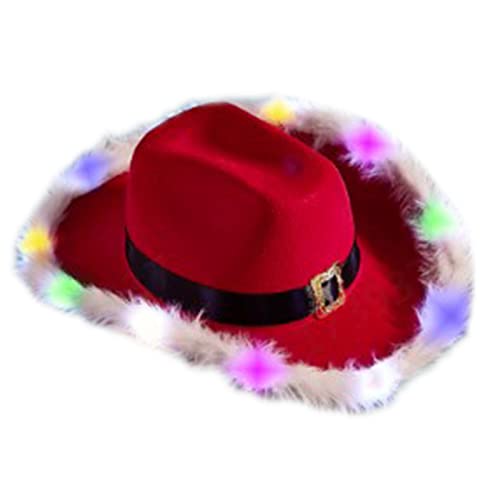 Dcaknri Weihnachts Cowgirl Frauen Männer Cowboy Hats Party Pailletten Pailletten Weihnachtsstil Top Bonnet Men Cosplay LED Light Hat von Dcaknri