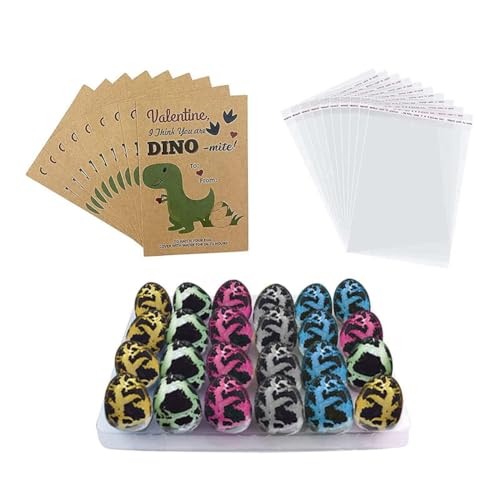 Dcluluwe Dinosaurier-Partygeschenke - Dinosaurier-GeburtstagspartyzubehöR - 24Er-Pack SchlüPfende Dinosaurier-Eier mit Karten, GroßPackung von Dcluluwe
