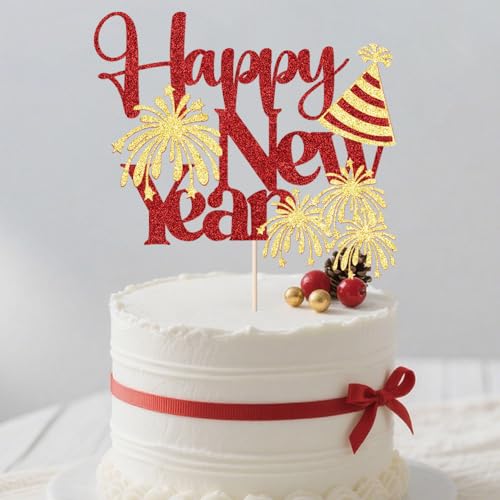 Dcokska Hello 2026 Tortenaufsatz, 2026 Happy New Year-Kuchenaufsatz, Silvester-Party-Kuchendekorationen, Willkommens-Partyzubehör 2026 (Silvester-6) von Dcokska