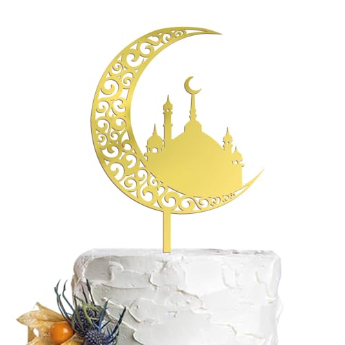 Dcokska Moon Eid Tortenaufsatz, Eid-Feier-Dekoration, goldenes Acryl, Mond Hajj Mubarak/Dinner-Party-Dekorationen (Acryl -2) von Dcokska