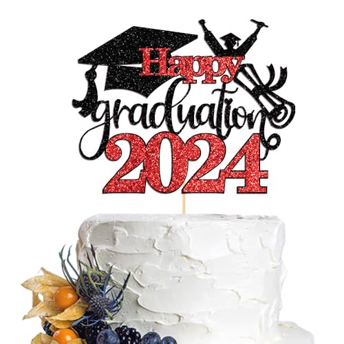 Dcokska Tortenaufsatz "Happy Graduation 5,134.0 cm 2024, Happy Graduation Motto-Party, Kindergarten, Grundschule, Mittelhochschule, Abschluss, Party, Dekoration, Zubehör (Schwarz und Rot, 4) von Dcokska