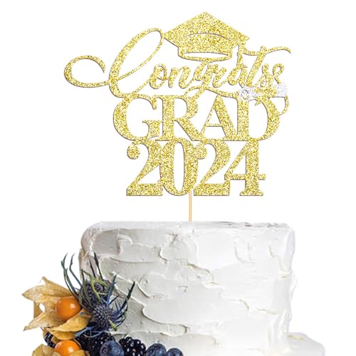 Dcokska Tortenaufsatz mit Aufschrift "Congrats Grad 2024", 2024 Graduate Party Kuchendekoration, Congrats Grade Dekorationen, 2024 High School/College/Senior Graduation Party Dekorationen Zubehör von Dcokska