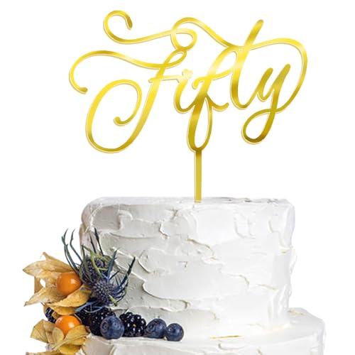 Dcokska Tortenaufsatz zum 50. Geburtstag, doppelseitig, goldfarben, glitzernd, Acryl, 50. Jahrestag, Party-Dekoration, Dinner-Party-Dekorationen (fünfzig) von Dcokska