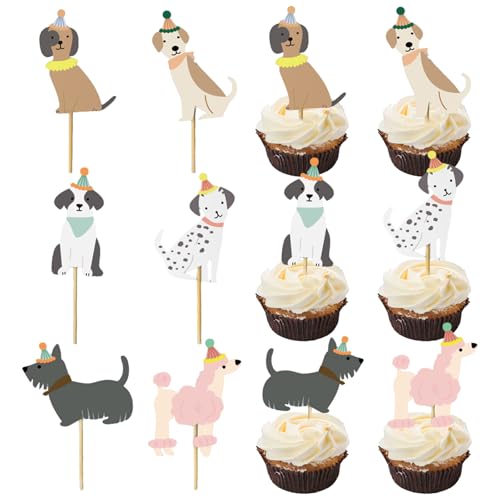 Dcsfadq 36 Stück Hund Cupcake Topper Deko Set, Geburtstag Tortendeko Hund DIY Deko für Muffin Deko, Hund Themen Party Dekoration, Kinder Party von Dcsfadq