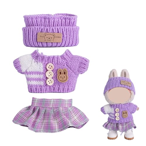 Dcsfadq Puppenkleider Set für 17cm Labubu Puppen, Lila Strickkleidung mit Rock und Mütze, 3-teilig Poupée Bekleidung Zubehör für Mädchen und Labubu Sammler Dcsfadq Puppenkleider Set für 17cm Labubu Puppen, Lila Strickkleidung mit Rock und Mütze, 3-teilig Poupée Bekleidung Zubehör für Mädchen und Labubu Sammler von Dcsfadq