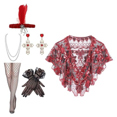 Ddujbtp Damenkostüm-Outfit-Set mit Perlen, Halskette, Schal, Strumpfhose, Handschuhe für Fasching, 20er-Jahre Ddujbtp Damenkostüm-Outfit-Set mit Perlen, Halskette, Schal, Strumpfhose, Handschuhe für Fasching, 20er-Jahre von Ddujbtp