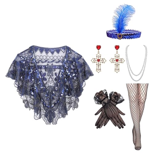 Ddujbtp Damenkostüm-Outfit-Set mit Perlen, Halskette, Schal, Strumpfhose, Handschuhe für Fasching, 20er-Jahre Ddujbtp Damenkostüm-Outfit-Set mit Perlen, Halskette, Schal, Strumpfhose, Handschuhe für Fasching, 20er-Jahre von Ddujbtp