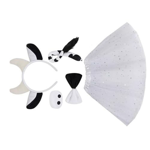 Ddujbtp Halloween-Tier-Outfit, Kuh-Kostüm, Zubehör mit Stirnband, Schwanz, Nase, Fliege, Rock für Kinder, Erwachsene, Halloween, Geburtstag, Tierkostüm-Zubehör Ddujbtp Halloween-Tier-Outfit, Kuh-Kostüm, Zubehör mit Stirnband, Schwanz, Nase, Fliege, Rock für Kinder, Erwachsene, Halloween, Geburtstag, Tierkostüm-Zubehör von Ddujbtp