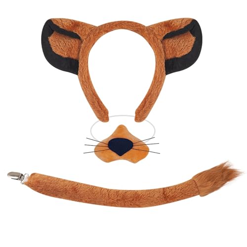 Ddujbtp Hunde-Stirnband, Plüschschwanz, Fliege, Löwen, falsche Nase, Haarreif, Set, Tiere, Cosplay-Kostüm für Halloween, Haarreif, Plüschschwanz, falsche Nase, Hundeohren, Stirnband für Halloween Ddujbtp Hunde-Stirnband, Plüschschwanz, Fliege, Löwen, falsche Nase, Haarreif, Set, Tiere, Cosplay-Kostüm für Halloween, Haarreif, Plüschschwanz, falsche Nase, Hundeohren, Stirnband für Halloween von Ddujbtp