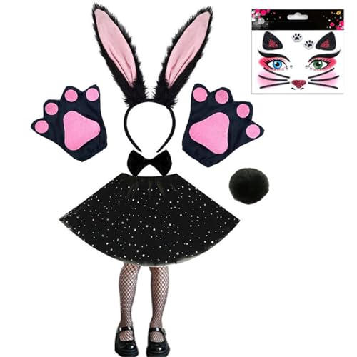 Ddujbtp Osterhasen-Kostüm-Zubehör-Set mit Hasenohren, Stirnband, Fliege, Schwanz und Armstulpen, Halloween-Cosplay-Kostüm Ddujbtp Osterhasen-Kostüm-Zubehör-Set mit Hasenohren, Stirnband, Fliege, Schwanz und Armstulpen, Halloween-Cosplay-Kostüm von Ddujbtp
