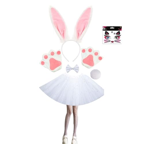 Ddujbtp Osterhasen-Kostüm-Zubehör-Set mit Hasenohren, Stirnband, Fliege, Schwanz und Armstulpen, Halloween-Cosplay-Kostüm Ddujbtp Osterhasen-Kostüm-Zubehör-Set mit Hasenohren, Stirnband, Fliege, Schwanz und Armstulpen, Halloween-Cosplay-Kostüm von Ddujbtp