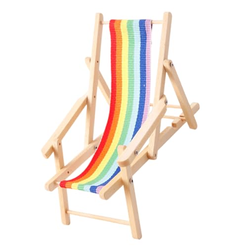 Miniatur-Strandkorb aus Holz mit Regenbogenfarben-Design, sichere, freundliche Lounge-Figur für 1/12 Puppenhaus-Möbel, Miniatur-Regenbogen-Lounge von Ddujbtp
