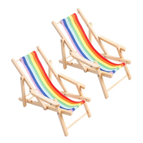 Miniatur-Strandkorb aus Holz mit Regenbogenfarben-Design, sichere, freundliche Lounge-Figur für 1/12 Puppenhaus-Möbel, Miniatur-Regenbogen-Lounge von Ddujbtp