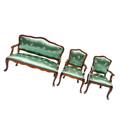 Miniatur-Wohnzimmermöbel-Set, Holz, Doppelsofa, Sessel, Modellfigur für 1/12 Maßstab Puppenhaus Display Zubehör Puppenhaus Möbel Holz Sofa Set von Ddujbtp