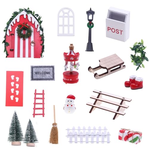 Winzige öffnende Haustürdekoration, Miniatur-Puppenhäuser-Modell, Weihnachtswichtel, Szene für Feiertage, Regal-Dekoration, schnelle Montage, Urlaubsanzeige von Ddujbtp