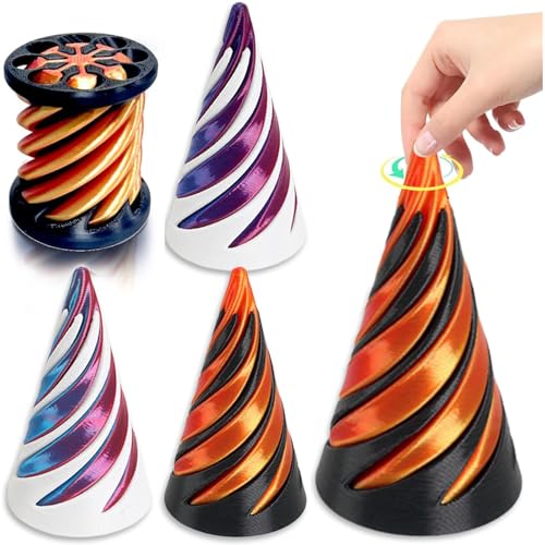 4 Pcs Impossible Cone, 3D-gedruckte Spiralpyramide - Anti-Stress Spielzeug mit optischer Illusion für Desktop-Deko | Fidget Toy für Kinder, Erwachsene & Geschenk von DePro