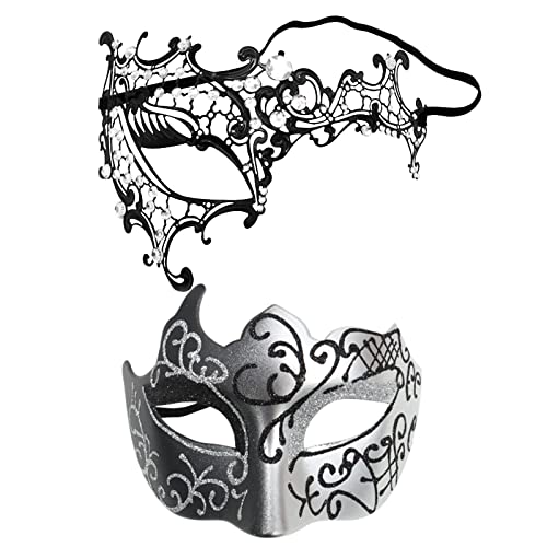 DeaAmyGline 2 Stück Venezianische Maske Damen Herren, Paar Maskenball Masken Kostüm für Karneval Party Maskerade Mottoparty Cosplay Fasching Verkleidung Halbes Gesicht Karnevalsmaske von DeaAmyGline