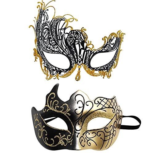 DeaAmyGline 2 Stück Venezianische Maske Damen Herren, Paar Maskenball Masken Kostüm für Karneval Party Maskerade Mottoparty Cosplay Fasching Verkleidung Halbes Gesicht Karnevalsmaske von DeaAmyGline