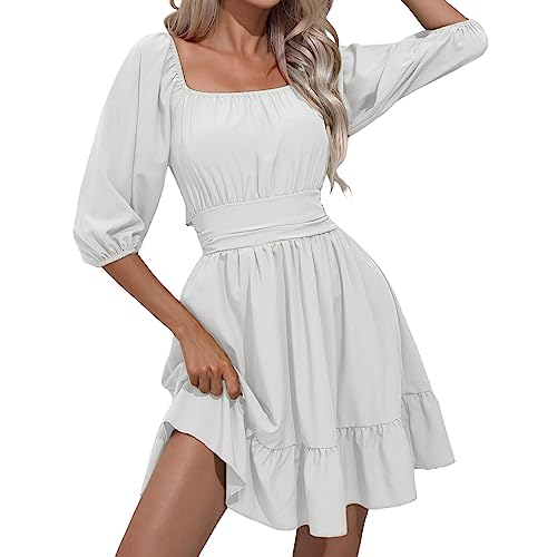 DeaAmyGline Kleid Damen Piratenkostüm, Sommerkleid Damen Piratenkleid Swing Rüschenkleid mit integrierten Shorts Puffärmel Schulterfrei A-Linien Tunika Minikleid Karneval Party Piraten Kostüm Frauen von DeaAmyGline