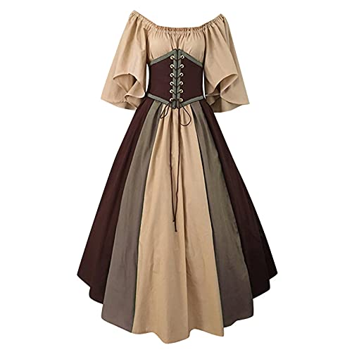 Mittelalter Kleid Damen mit Korsett - Gothic Kleidung Damen Kleider Schulterfrei Halloween Kostüm Renaissance Viktorianische Traditionelle Irische Vintage Kleid für Frauen Karneval Cosplay von DeaAmyGline