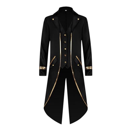 Steampunk Herren Mantel - Gothic Jacke Herren Frack Mittelalter Kleidung Vintage Renaissance Viktorianischen Gehrock Smoking Uniform Mäntel für Männer Halloween Kostüm Cosplay Karneval Party von DeaAmyGline