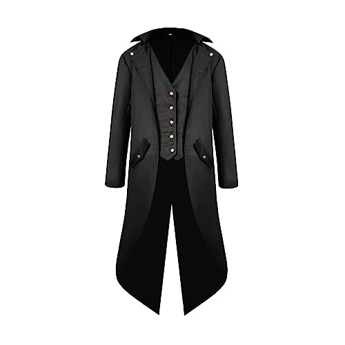 Steampunk Herren Mantel - Gothic Jacke Herren Frack Mittelalter Kleidung Vintage Renaissance Viktorianischen Gehrock Smoking Uniform Mäntel für Männer Halloween Kostüm Cosplay Karneval Party von DeaAmyGline