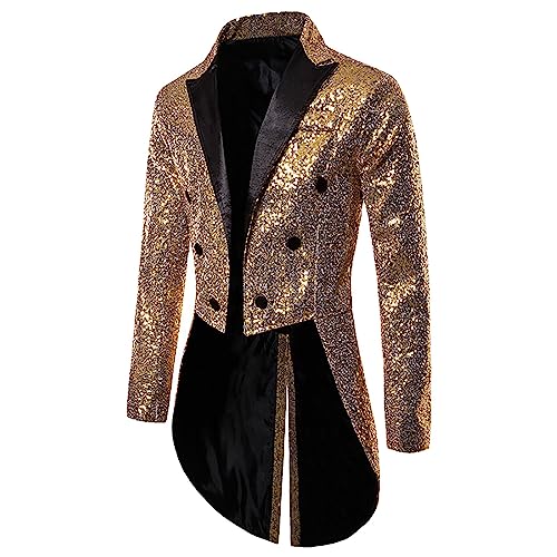 Steampunk Herren Pailletten Jacke, Gothic Frack Herren Mantel Glitzer,Punk Gehrock Herren Mittelalter Mäntel Smoking für Männer Halloween Kostüm Karneval Party Nightclub Show Cosplay Kleidung von DeaAmyGline