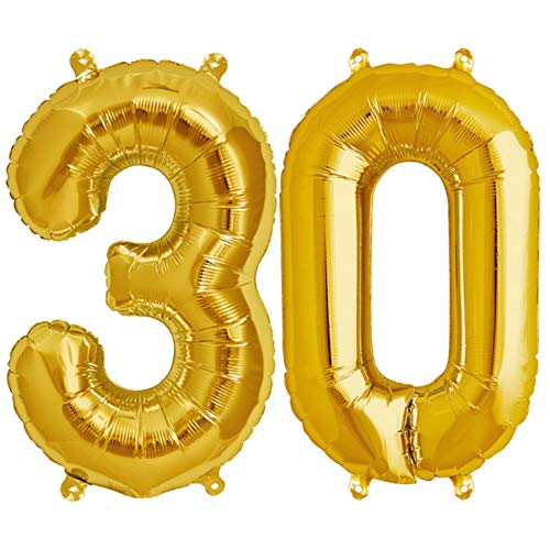 FUNXGO® Folienballon Zahl 30 Gold - Riesenzahl Ballon ca.100 cm - fliegt mit Helium - 30 geburtstag luftballon - Deko zum Geburtstage, Party, Hochzeiten - Ballon 30 Gold von FUNXGO