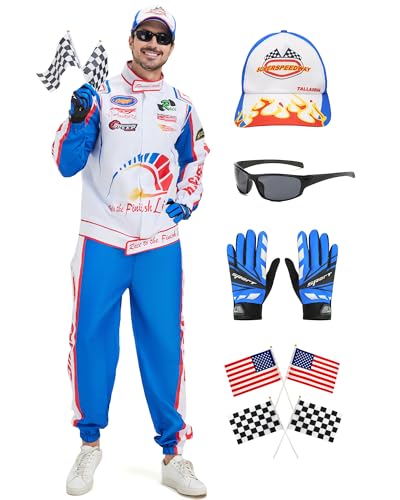 Deaboat Ricky-Kostüm, Rennauto-Fahrer-Kostüm für Herren, Halloween, Cosplay, Rennanzug, mit Hut, Handschuhen, Flaggen, Sonnenbrille, 7-teilig, Blau, L Deaboat Ricky-Kostüm, Rennauto-Fahrer-Kostüm für Herren, Halloween, Cosplay, Rennanzug, mit Hut, Handschuhen, Flaggen, Sonnenbrille, 7-teilig, Blau, L von Deaboat