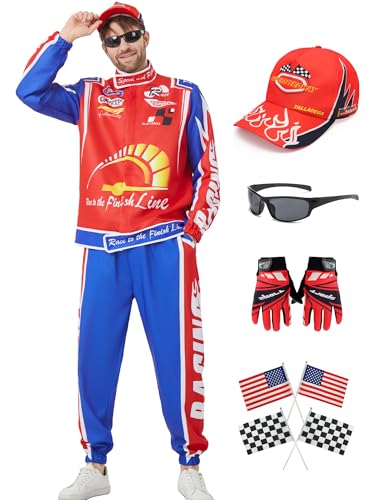 Ricky-Kostüm, Rennjacke, Outfit, Rennfahrer-Kostüm, Herren, Halloween, Cosplay, mit Hut, Flagge, Sonnenbrille, Handschuhe für Erwachsene (rot Ricky-Kostüm, Rennjacke, Outfit, Rennfahrer-Kostüm, Herren, Halloween, Cosplay, mit Hut, Flagge, Sonnenbrille, Handschuhe für Erwachsene (rot von Deaboat