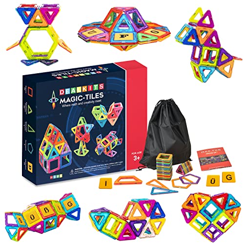 DealKits Magnetische Bausteine, 80 TLG Magnet Bausteine Konstruktion Blöcke, Magnetspielzeug Lernspielzeug mit 30 TLG Alphabet, 3D Buchstabe Pädagogische Spielzeug, Geschenk für Kinder ab 3 Jahre von DealKits