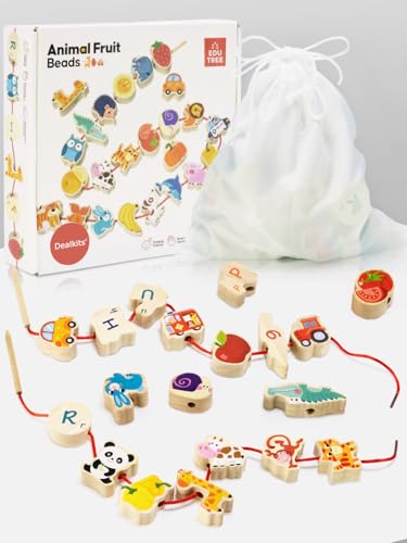 DealKits Montessori Spielzeug 2 Jahre, 42 Stück Holzperlen Fädelspiel Pädagogisches Holzspielzeug - Holzperlen zum Auffädeln - Tiere, Gemüse, Fahrzeuge - Motorikspielzeug für Kinder ab 2 Jahre DealKits Montessori Spielzeug 2 Jahre, 42 Stück Holzperlen Fädelspiel Pädagogisches Holzspielzeug - Holzperlen zum Auffädeln - Tiere, Gemüse, Fahrzeuge - Motorikspielzeug für Kinder ab 2 Jahre von DealKits