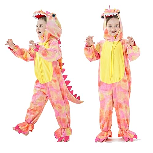 DearSun Kinder T-Rex Dinosaurier Kostüm Dinosaurier Kostüm für Kinder Faschingskostüm Kapuze Strampler Overall (XS/90, Rosa) von DearSun