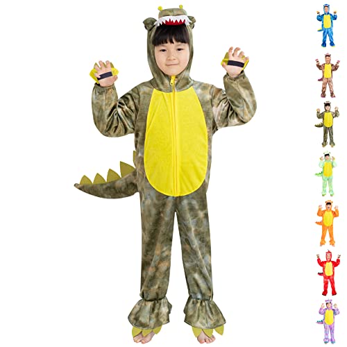 DearSun Kinder T-Rex Dinosaurier Kostüm Dinosaurier Kostüm für Kinder Faschingskostüm mit Kapuze Strampler Overall (XS/90, Tarnmuster) von DearSun