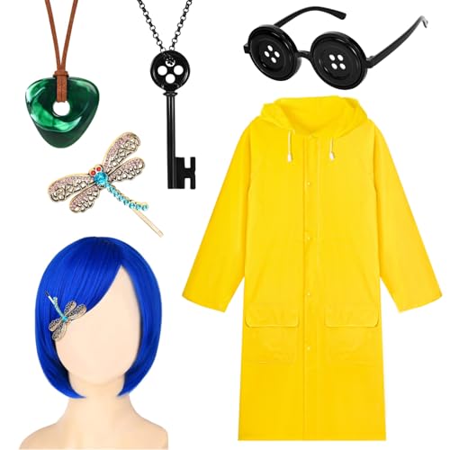 Dearlan 6-teiliges Halloween-Kostüm, bestehend aus Regenmantel, Perücke, Halsketten, Brille und Haarnadel für Damen, Cartoon-Party, Cosplay Dearlan 6-teiliges Halloween-Kostüm, bestehend aus Regenmantel, Perücke, Halsketten, Brille und Haarnadel für Damen, Cartoon-Party, Cosplay von Dearlan