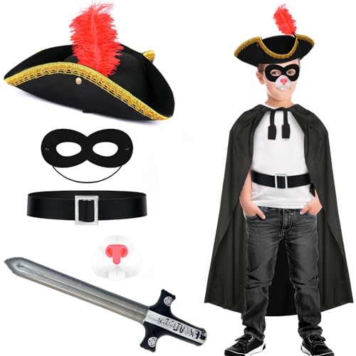 Dearlan The Highway Ratten-Kostüm, Highway Man Figur, inklusive schwarzem Hut, Umhang, Nase, Maske, Schwert, Gürtel und Schwanz, für Kinder, Schule, Weltbuchtag, Verkleidung Dearlan The Highway Ratten-Kostüm, Highway Man Figur, inklusive schwarzem Hut, Umhang, Nase, Maske, Schwert, Gürtel und Schwanz, für Kinder, Schule, Weltbuchtag, Verkleidung von Dearlan