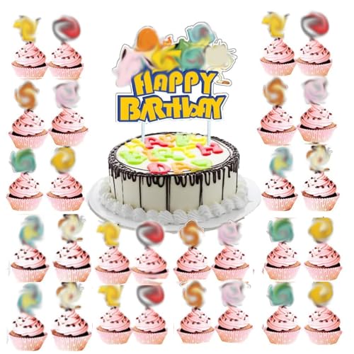 Cupcake Toppers, Dekorationen Kuchendeko, Happy Birthday Kuchendekoration,Tortendeko Kuchen Deko Set,Cupcake Toppers für Kinder Party Geburtstag (Cartoon11) von DecPtyTa