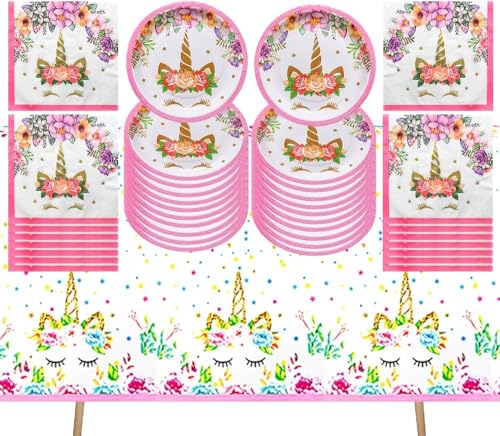 DecPtyTa Gebutstag Party Set Einhorn Partygeschirr teller kindergeburtstag tischdecke serviette,geeignet für 20 Personen (B) von DecPtyTa