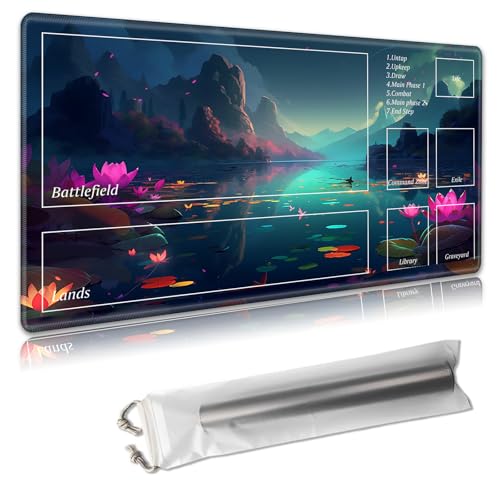 MTG Playmat 61 x 35,6 cm – Magic The Gathering Spielmatte mit kostenlosen Aufbewahrungstaschen, rutschfeste TCG-Spielmatte mit Gummi-Unterseite und genähten Kanten, Commander-TCG-Kartenmatte, bunte von Decahouy