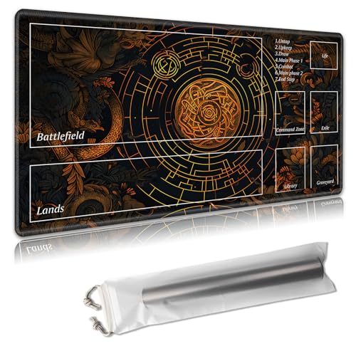 MTG Playmat 61 x 35,6 cm – Magic The Gathering Spielmatte mit kostenlosen Aufbewahrungstaschen, rutschfeste TCG-Spielmatte mit Gummi-Unterseite und genähten Kanten, Commander TCG rollbare Kartenmatte, von Decahouy