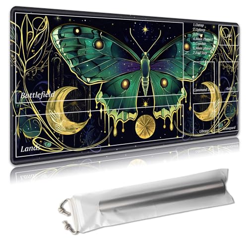 MTG Playmat 61 x 35,6 cm – Magic The Gathering Spielmatte mit kostenlosen Aufbewahrungstaschen, rutschfeste TCG-Spielmatte mit Gummi-Unterseite und genähten Kanten, Commander TCG rollbare Kartenmatte von Decahouy