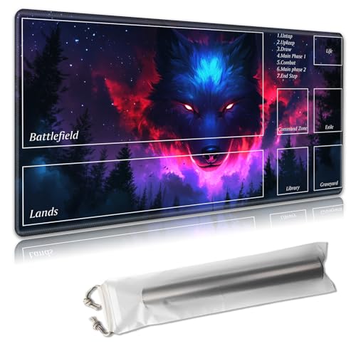 MTG Playmat 61 x 35,6 cm – Magic The Gathering Spielmatte mit kostenlosen Aufbewahrungstaschen, rutschfeste TCG-Spielmatte mit Gummi-Unterseite und genähten Kanten, Commander TCG rollbare Kartenmatte von Decahouy