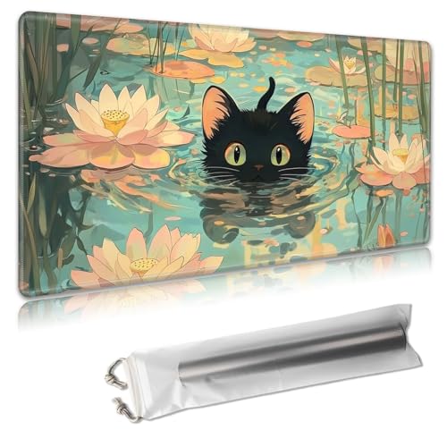 MTG Playmat 61 x 35,6 cm – große TCG/CCG-Sammelkartenspiel-Matte, vollständiges Kunstwerk-Design, rutschfeste Gummi-Basis und glatte Stoffoberfläche, kostenlose Aufbewahrungstasche, schwarze Katze im von Decahouy