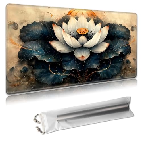 MTG Playmat 61 x 35,6 cm – große TCG/CCG-Sammelkartenspiel-Matte, vollständiges Kunstwerk-Design, rutschfeste Gummibasis und glatte Stoffoberfläche, kostenlose Aufbewahrungstasche, weißer Lotus mit von Decahouy