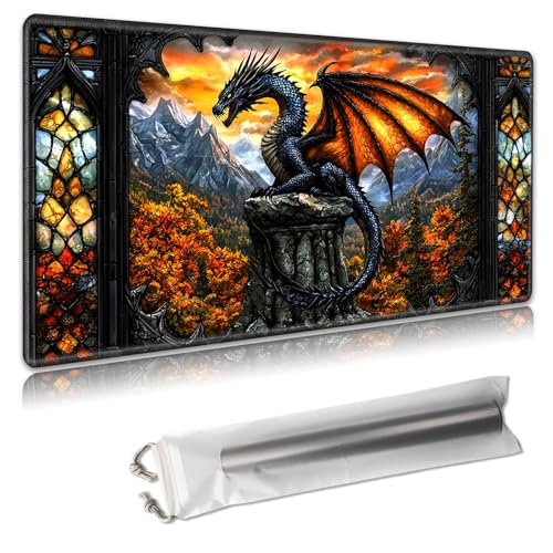 MTG Playmat – TCG Kartenspielmatte für Magic The Gathering – 61 x 35,6 cm – genähte Kanten, rutschfeste Gummiunterseite, tragbare Schreibtisch-Spielmatte für Brettspiele – mit Aufbewahrungstasche von Decahouy