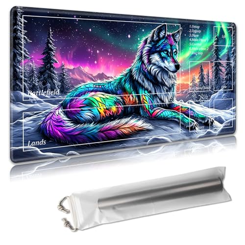 MTG Playmat with Zones - TCG Card Game Mat for Magic The Gathering - 24x14 Inches - Stitched Edges, Non-Slip Rubber Base - Portable Play Mat with Free Storage Bag,Beautiful Wolf in Snow Forest MTG Playmat with Zones - TCG Card Game Mat for Magic The Gathering - 24x14 Inches - Stitched Edges, Non-Slip Rubber Base - Portable Play Mat with Free Storage Bag,Beautiful Wolf in Snow Forest von Decahouy
