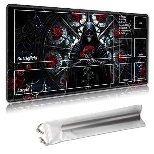 MTG Playmat with Zones - TCG Card Game Mat for Magic The Gathering - 24x14 Inches - Stitched Edges, Non-Slip Rubber Base - Portable Play Mat with Free Storage Bag,Gothic-Style Skull and Rose MTG Playmat with Zones - TCG Card Game Mat for Magic The Gathering - 24x14 Inches - Stitched Edges, Non-Slip Rubber Base - Portable Play Mat with Free Storage Bag,Gothic-Style Skull and Rose von Decahouy