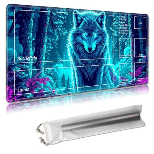 MTG Playmat with Zones - TCG Card Game Mat for Magic The Gathering - 24x14 Inches - Stitched Edges, Non-Slip Rubber Base - Portable Play Mat with Free Storage Bag,Wolf and Forest in Moonlit MTG Playmat with Zones - TCG Card Game Mat for Magic The Gathering - 24x14 Inches - Stitched Edges, Non-Slip Rubber Base - Portable Play Mat with Free Storage Bag,Wolf and Forest in Moonlit von Decahouy