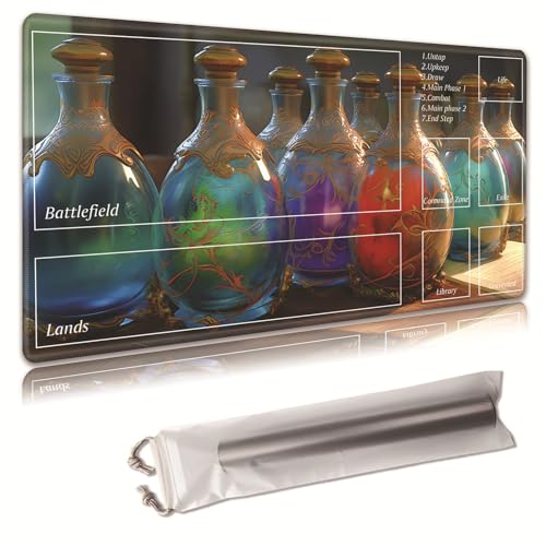 MTG Spielmatte, Spielmatte, mit Aufbewahrungstasche, rutschfeste Gummiunterseite, Kampfspiel, 35,4 x 50 cm, ideal für TCG, MTG und Brettspiel-Matte für Karten, Mauspad, Schreibtischunterlagen, bunte von Decahouy